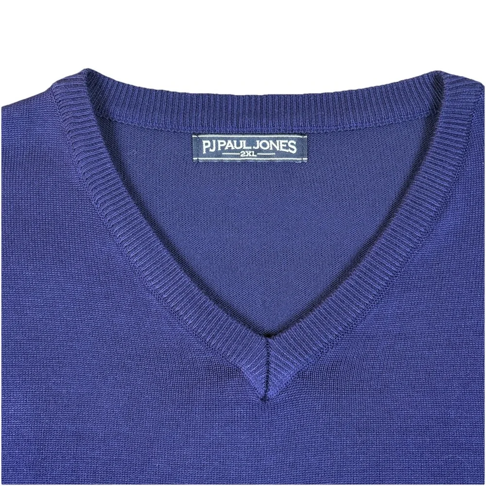 PJ Paul Jones Mens V Neck‎ Knit Sweater Blue Pullover Lightweight Classic 2XL